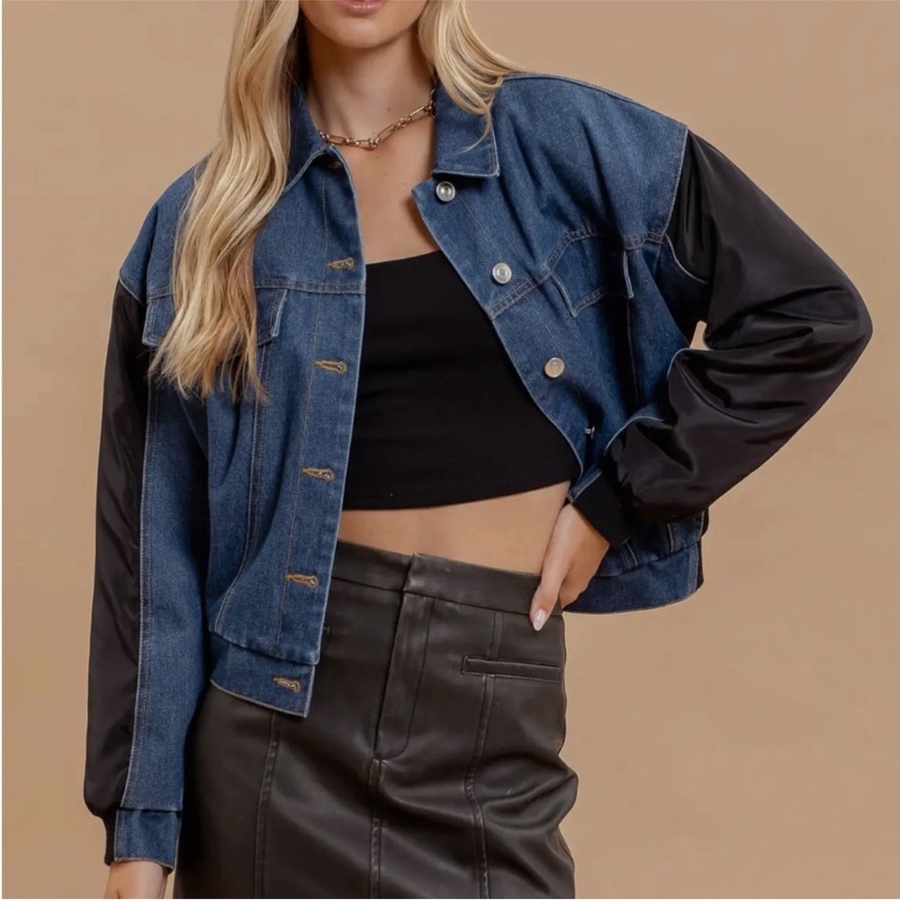 ON SALE A62. Denim and Black Contrast Jacket